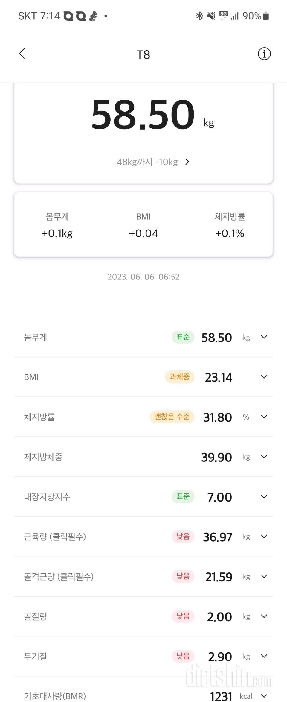 7일 아침 몸무게 재기 1일차 성공!