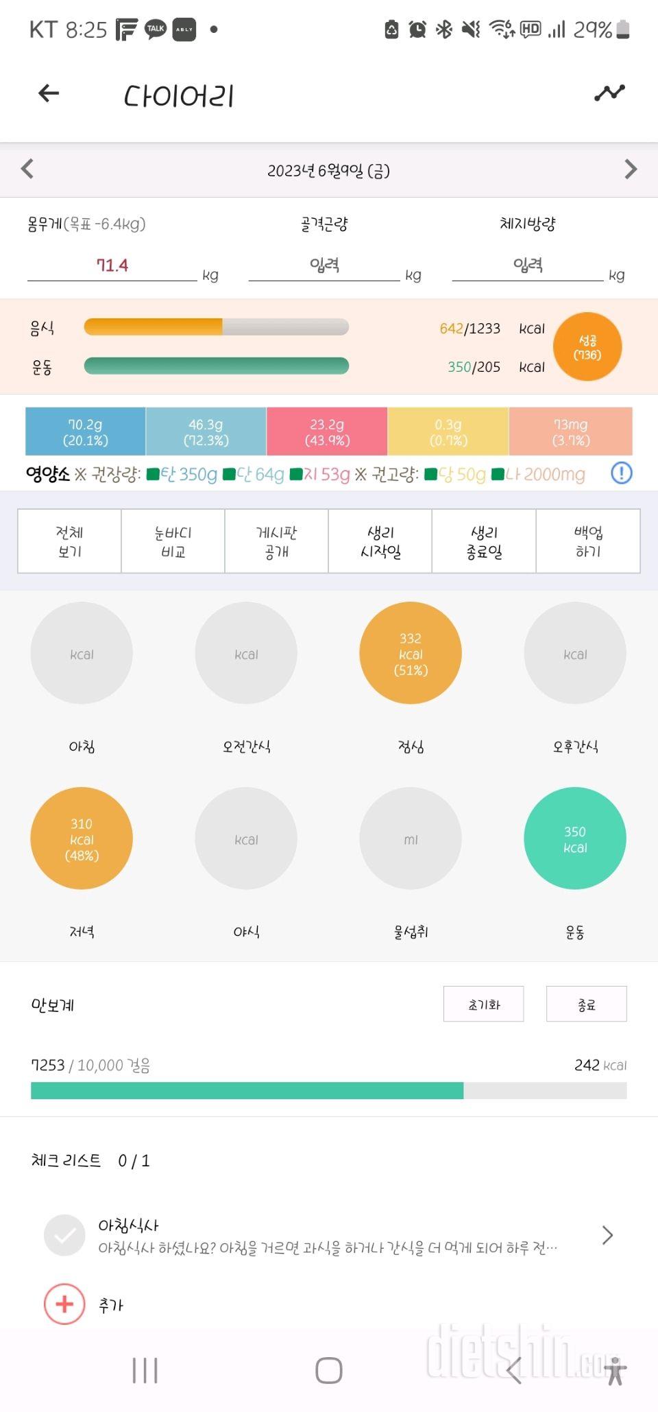 드뎌 쪼꼼 빠졌어요~~~ 72.2-> 71.4. ㅋ