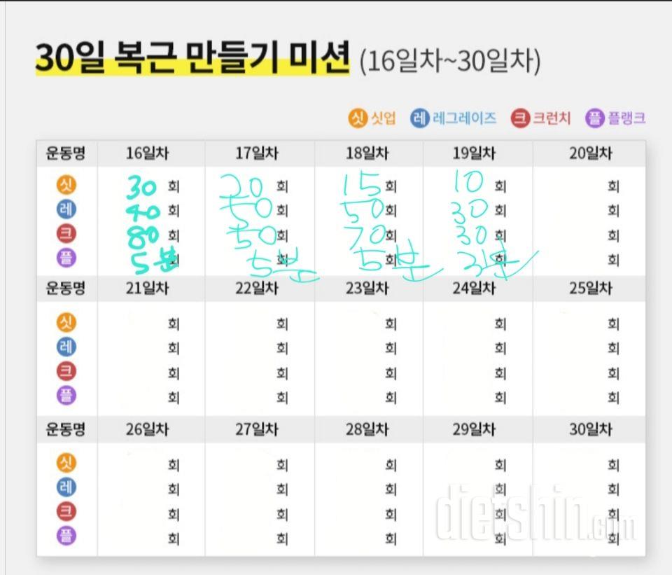 30일 복근 만들기19일차 성공!