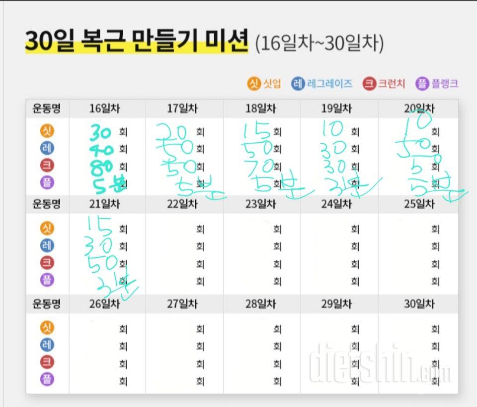 30일 복근 만들기21일차 성공!