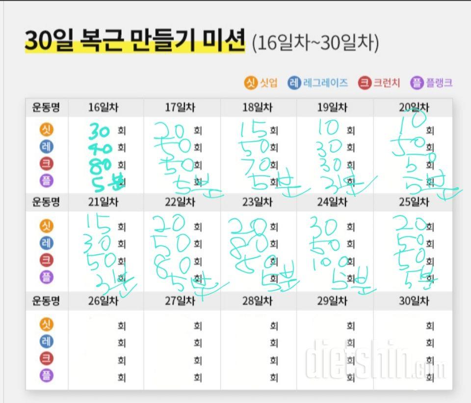 30일 복근 만들기25일차 성공!