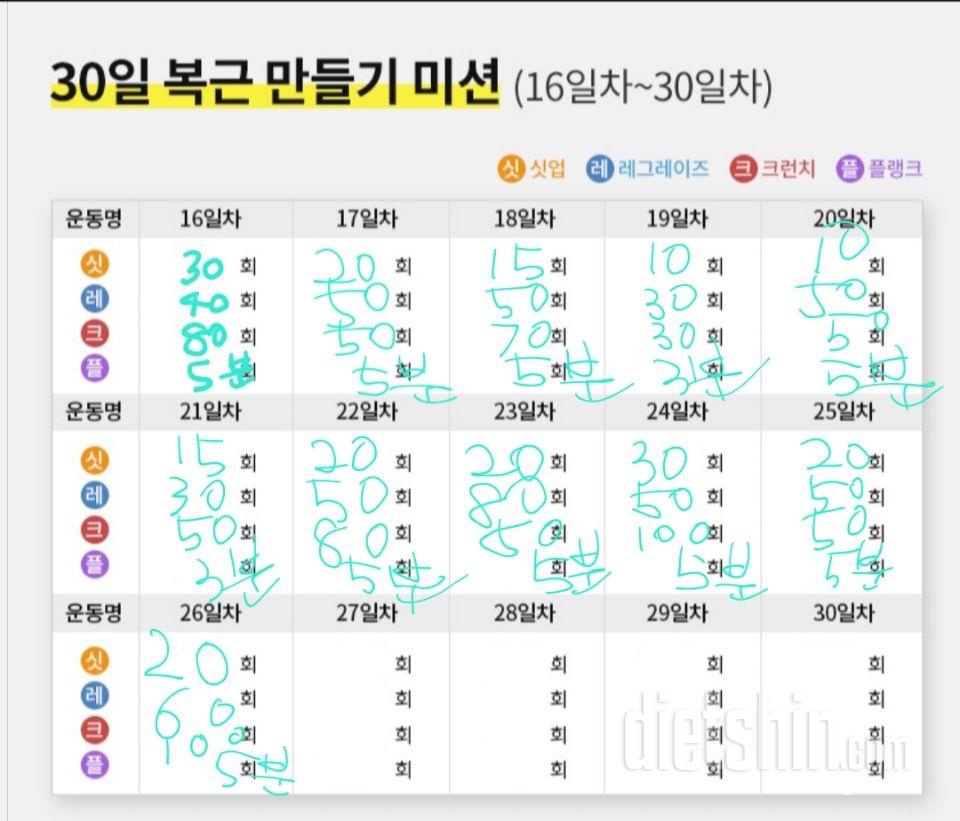 30일 복근 만들기26일차 성공!