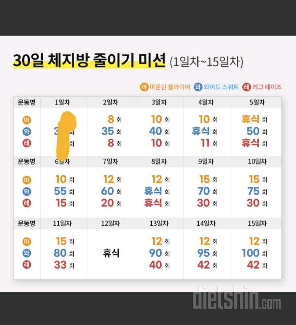 30일 체지방 줄이기 1일차 성공!