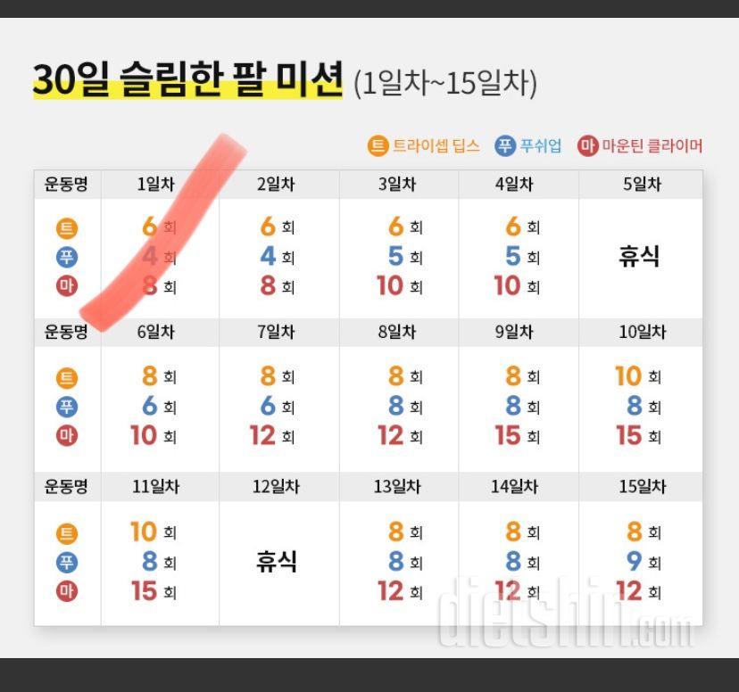 30일 슬림한 팔 1일차 성공!