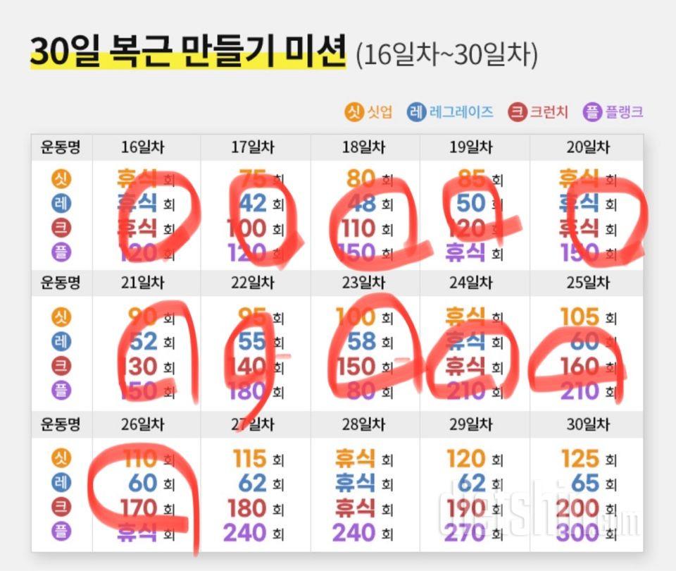 30일 복근 만들기26일차 성공!