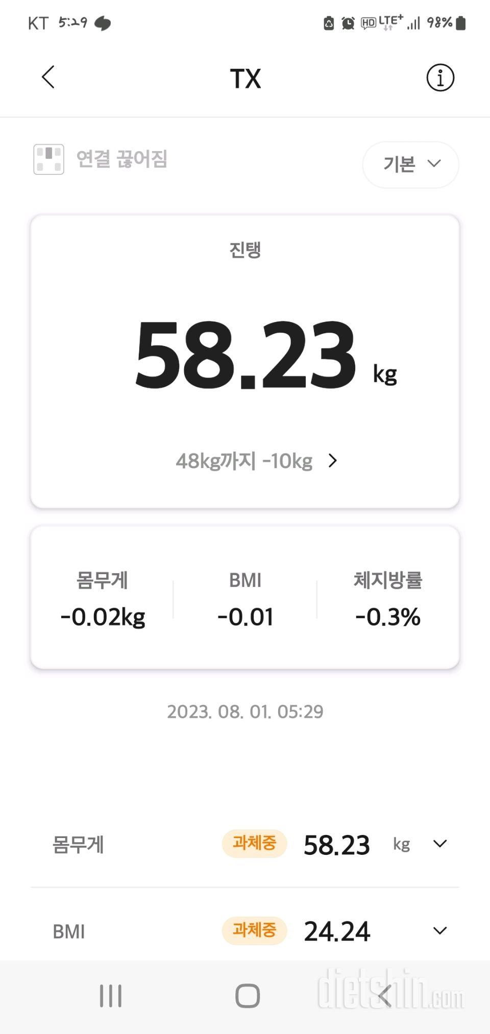 7일 아침 몸무게 재기5일차 성공!