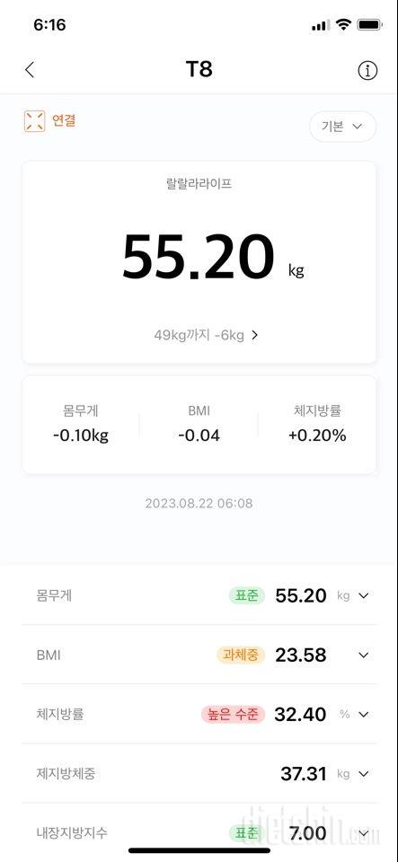 7일 아침 몸무게 재기2일차 성공!