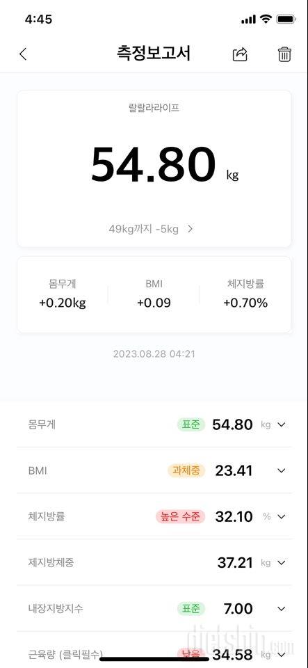 7일 아침 몸무게 재기1일차 성공!