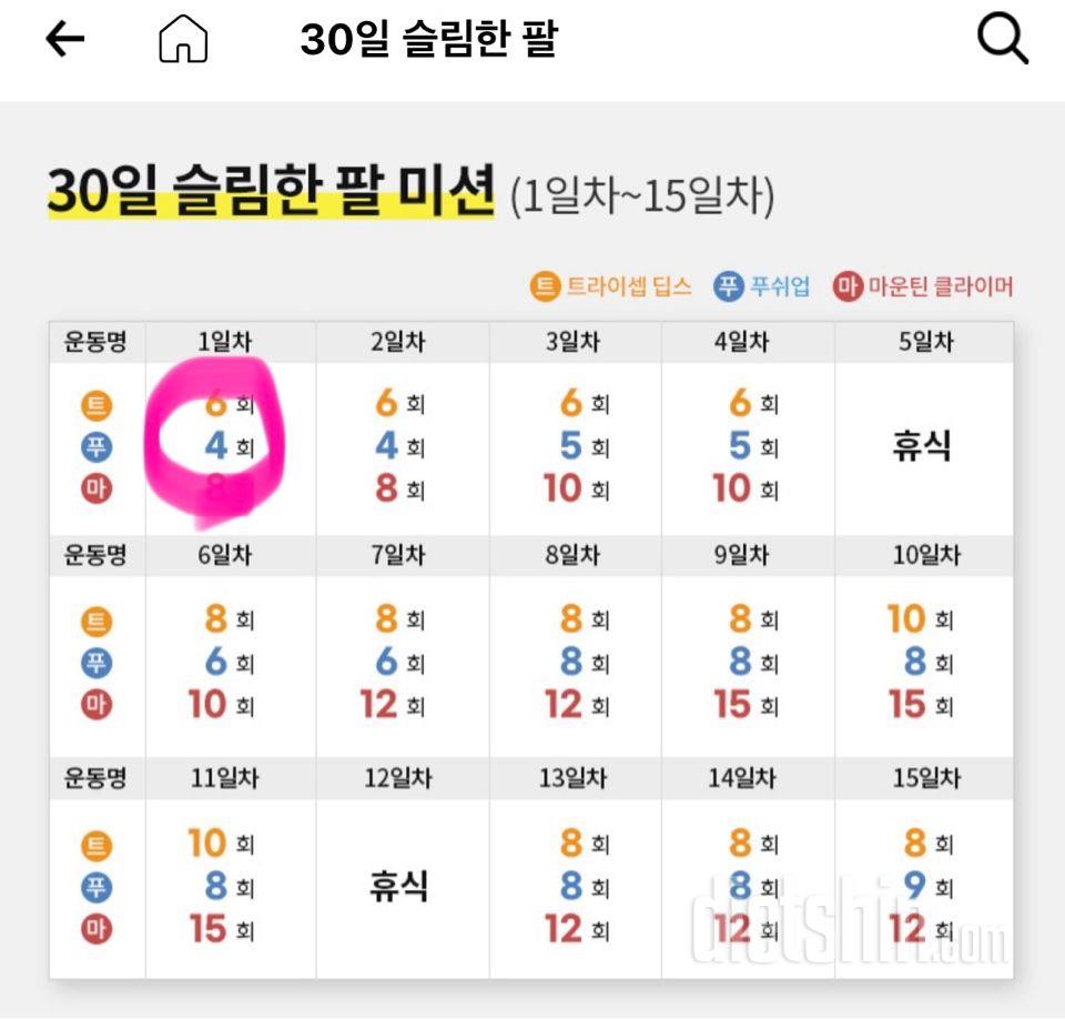 30일 슬림한 팔 1일차 성공!