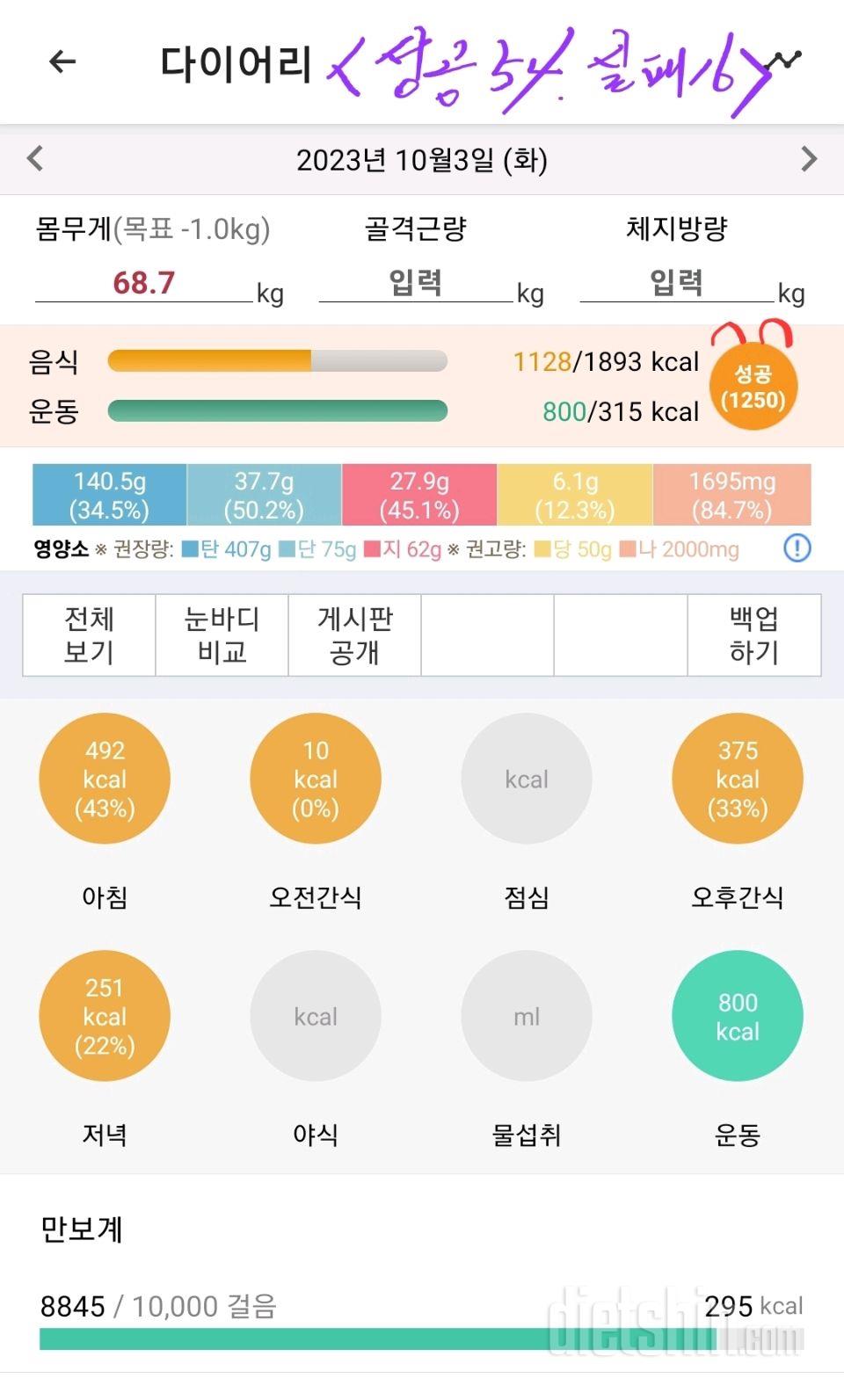 K70일차) 간헐적단식?(success 54, fail 16. -9.0Kg)