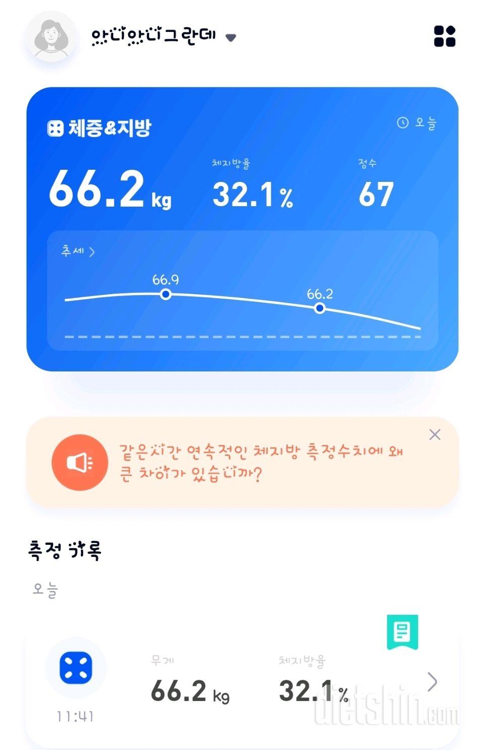 7일 아침 몸무게 재기3일차 성공!