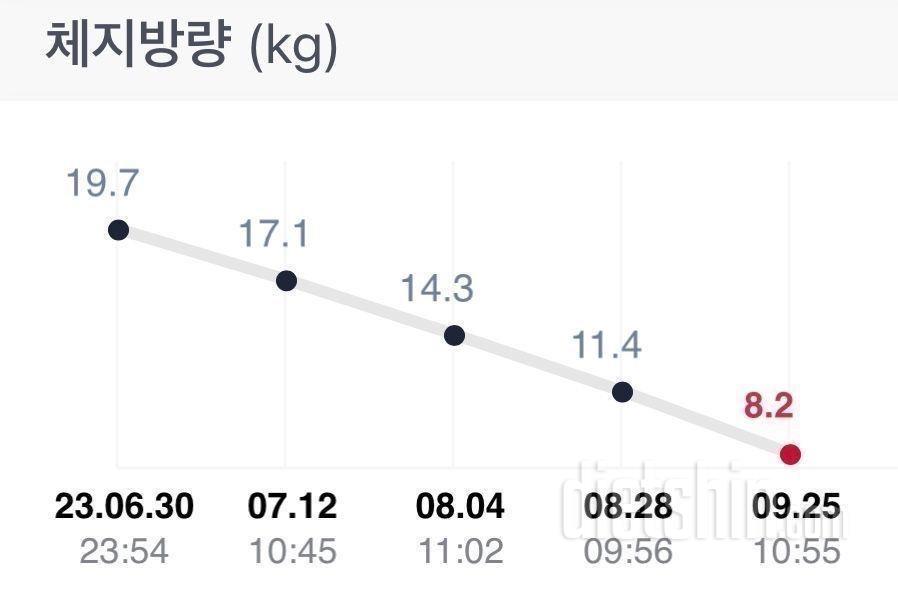 운동&식단 3개월 체중 60.7 kg -> 47.7 kg / 체지방률 32.5% -> 17.3%