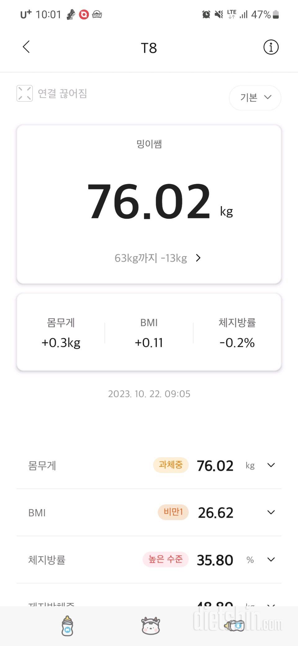 7일 아침 몸무게 재기21일차 성공!