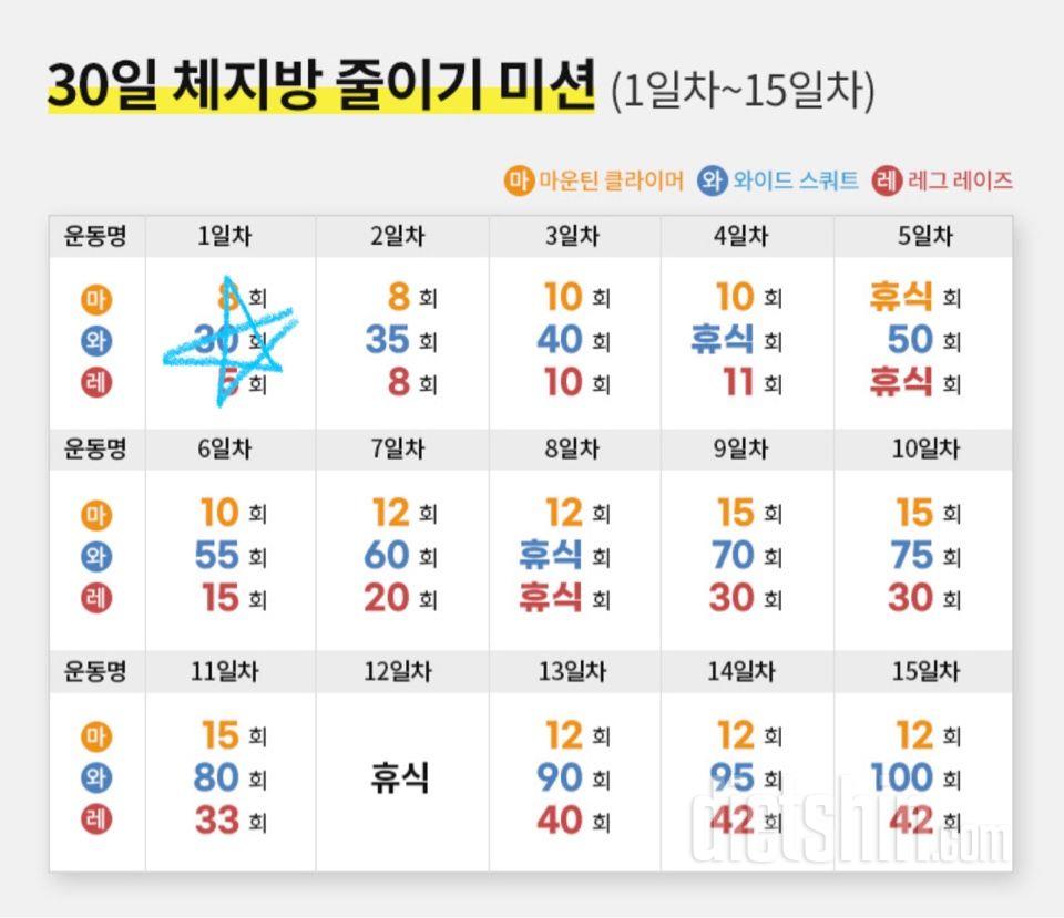 30일 체지방 줄이기 1일차 성공!