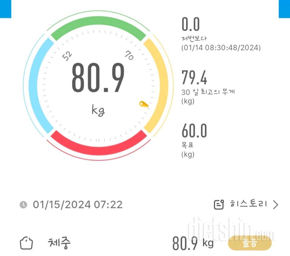 7일 아침 몸무게 재기4일차 성공!