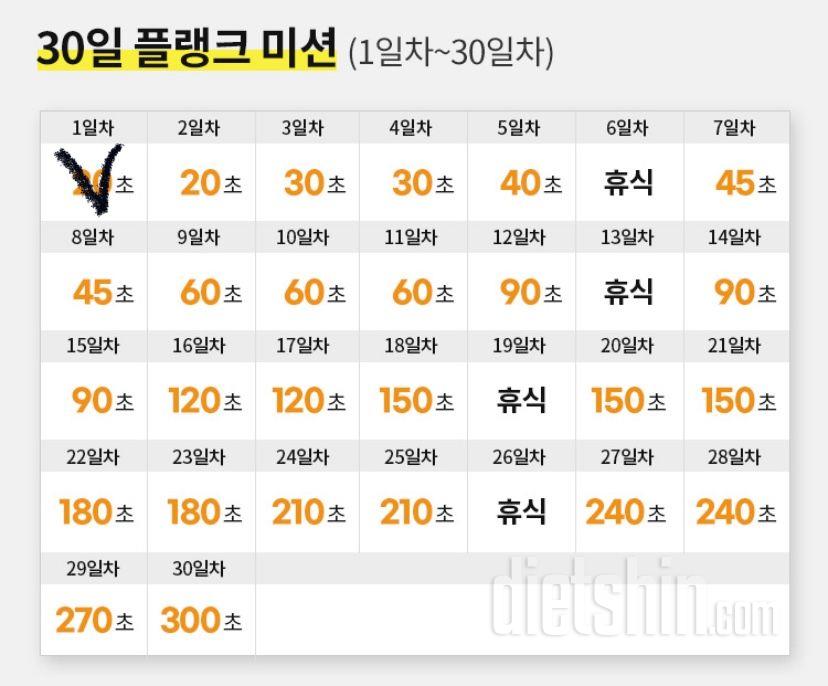 30일 플랭크1일차 성공!