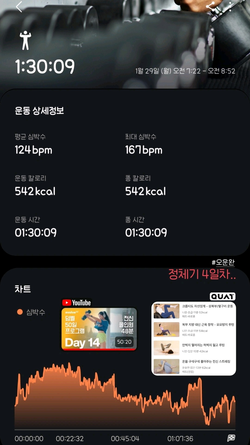 01월 29일( 운동 542kcal)