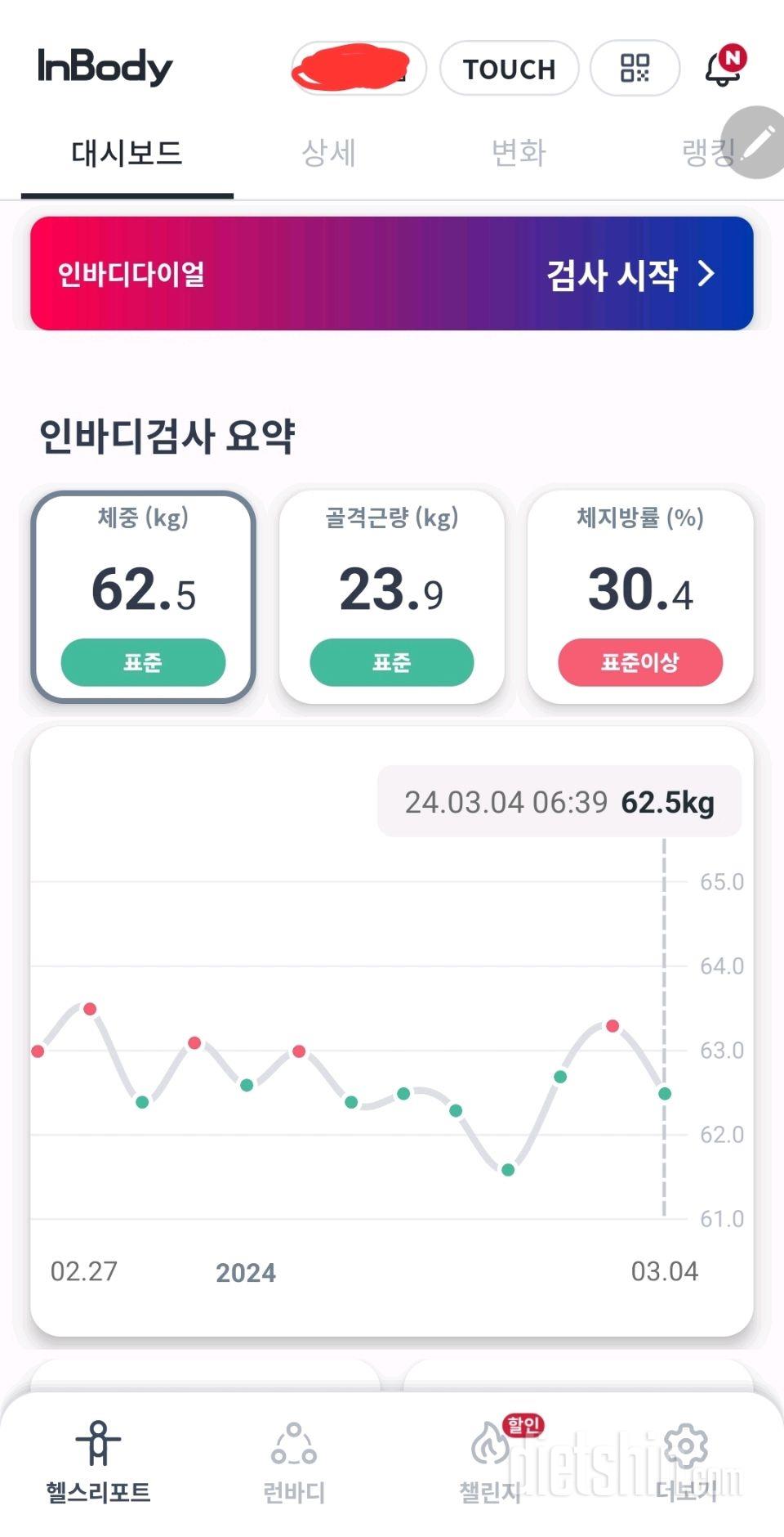 7일 아침 몸무게 재기4일차 성공!