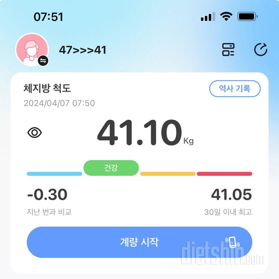 7일 아침 몸무게 재기24일차 성공!