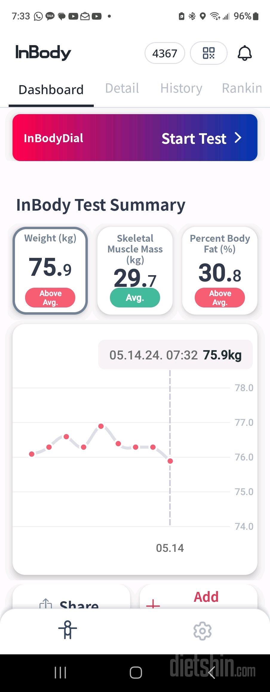 7일 아침 몸무게 재기2일차 성공!