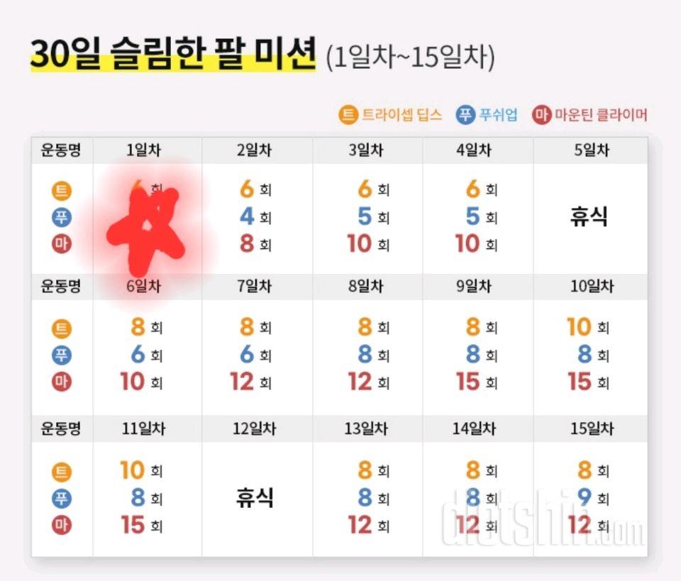 30일 슬림한 팔 1일차 성공!