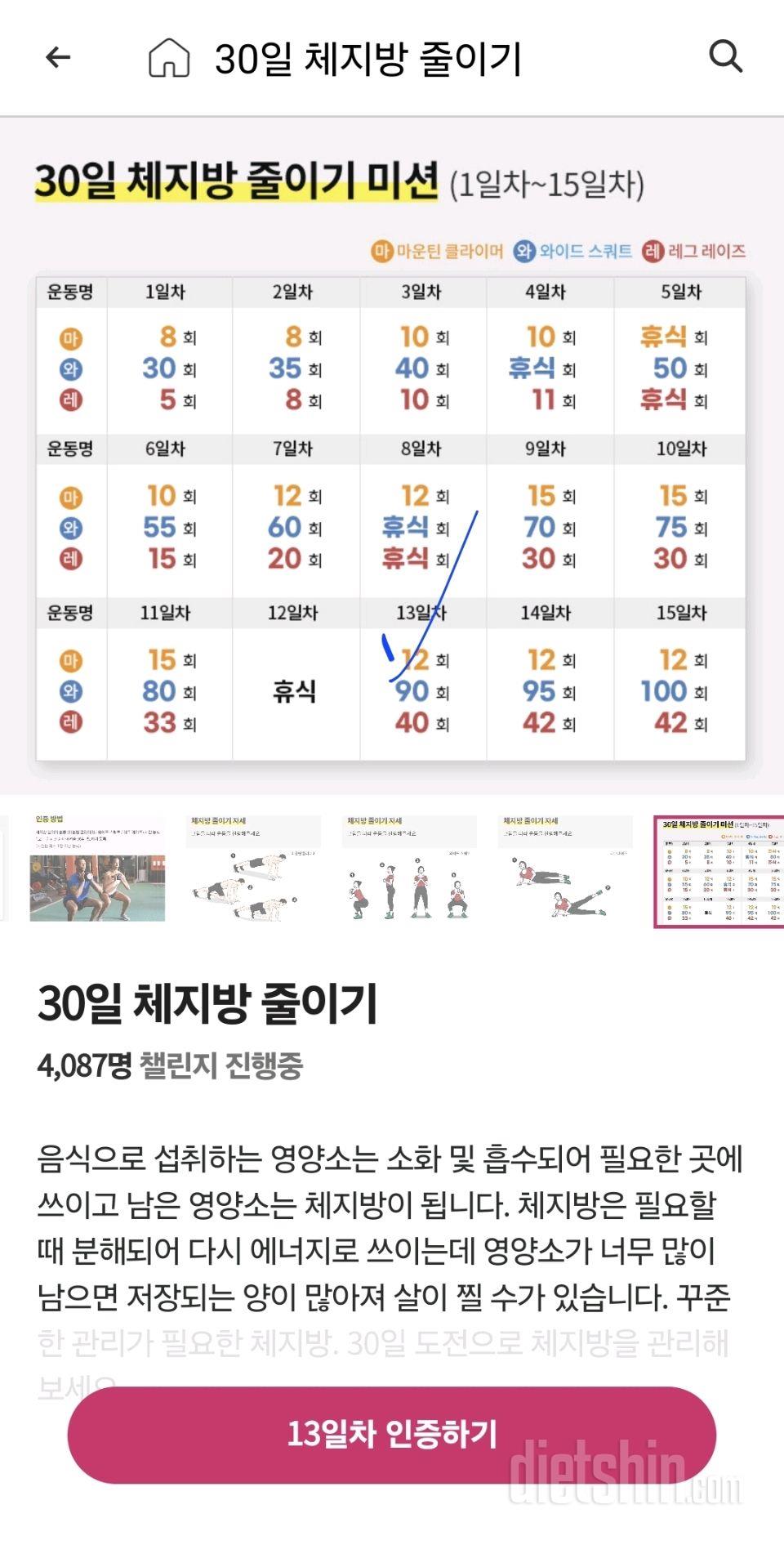 30일 체지방 줄이기13일차 성공!