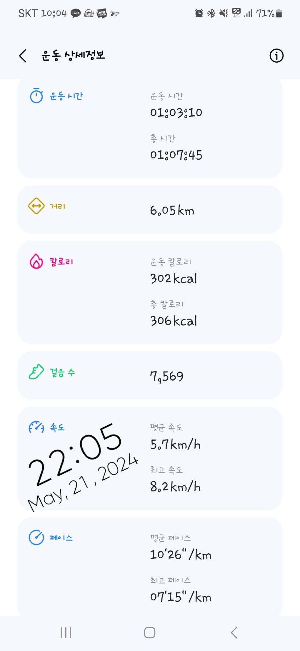 05월 21일( 운동 306kcal)