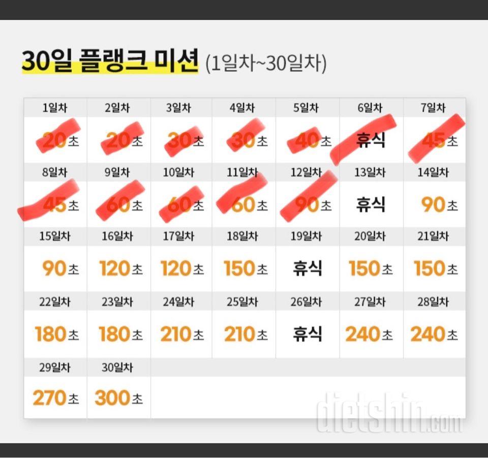 30일 플랭크12일차 성공!