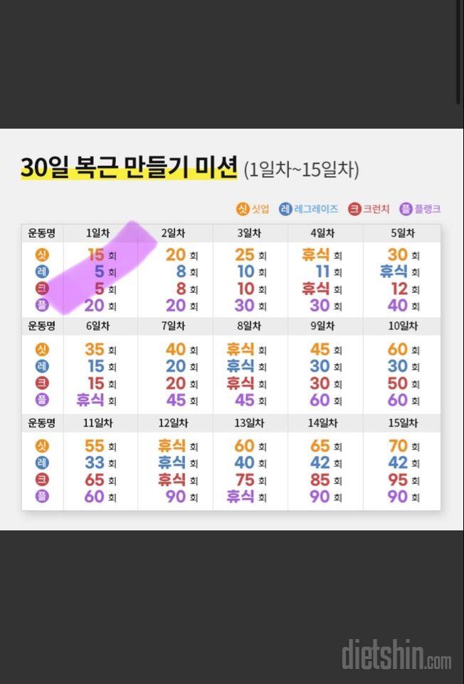 30일 복근 만들기 1일차 성공!