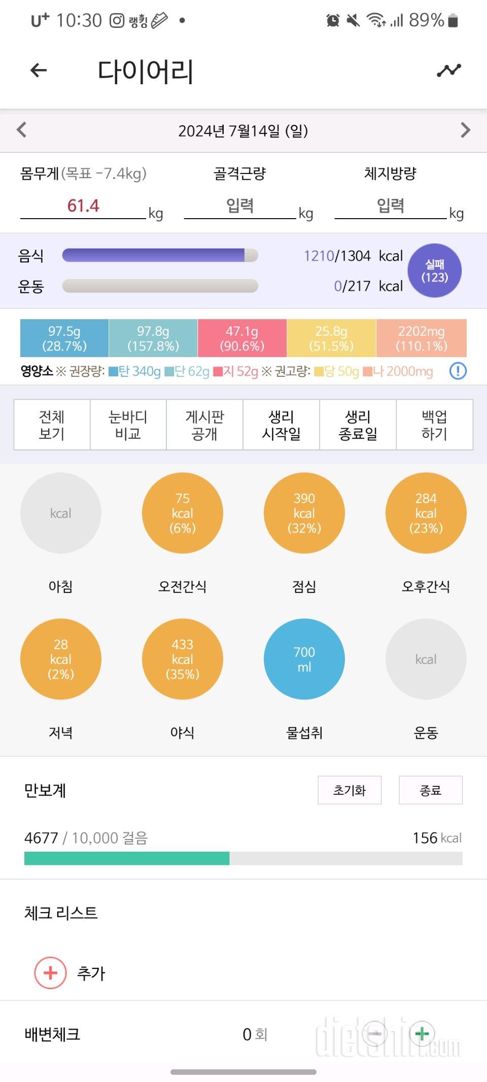 7월 14일 식단 (7일차)