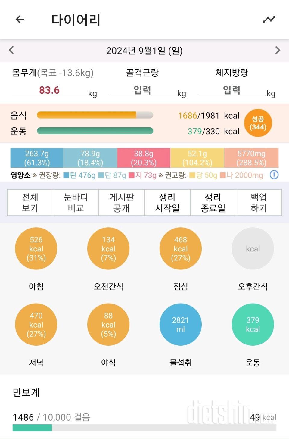 9월 1~2일 식단&운동 입터짐식단 시도