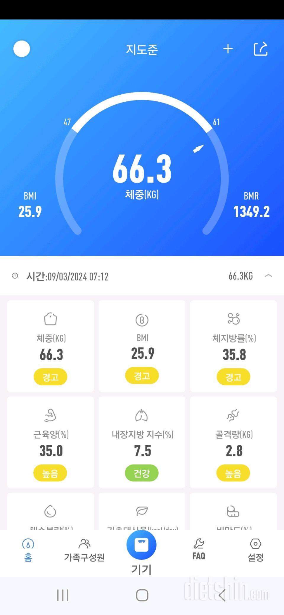 7일 아침 몸무게 재기74일차 성공!