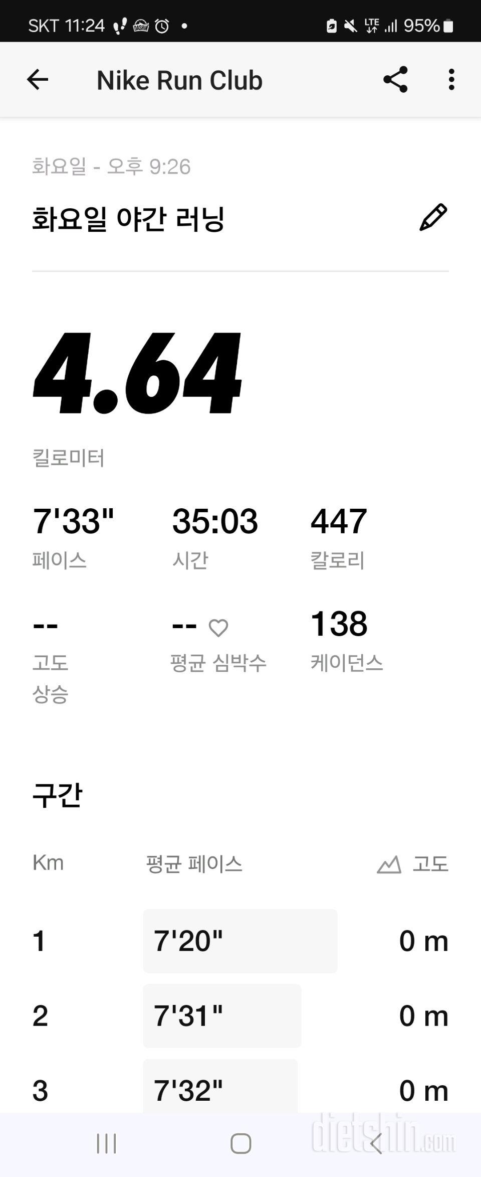 09월 03일( 운동 447kcal)