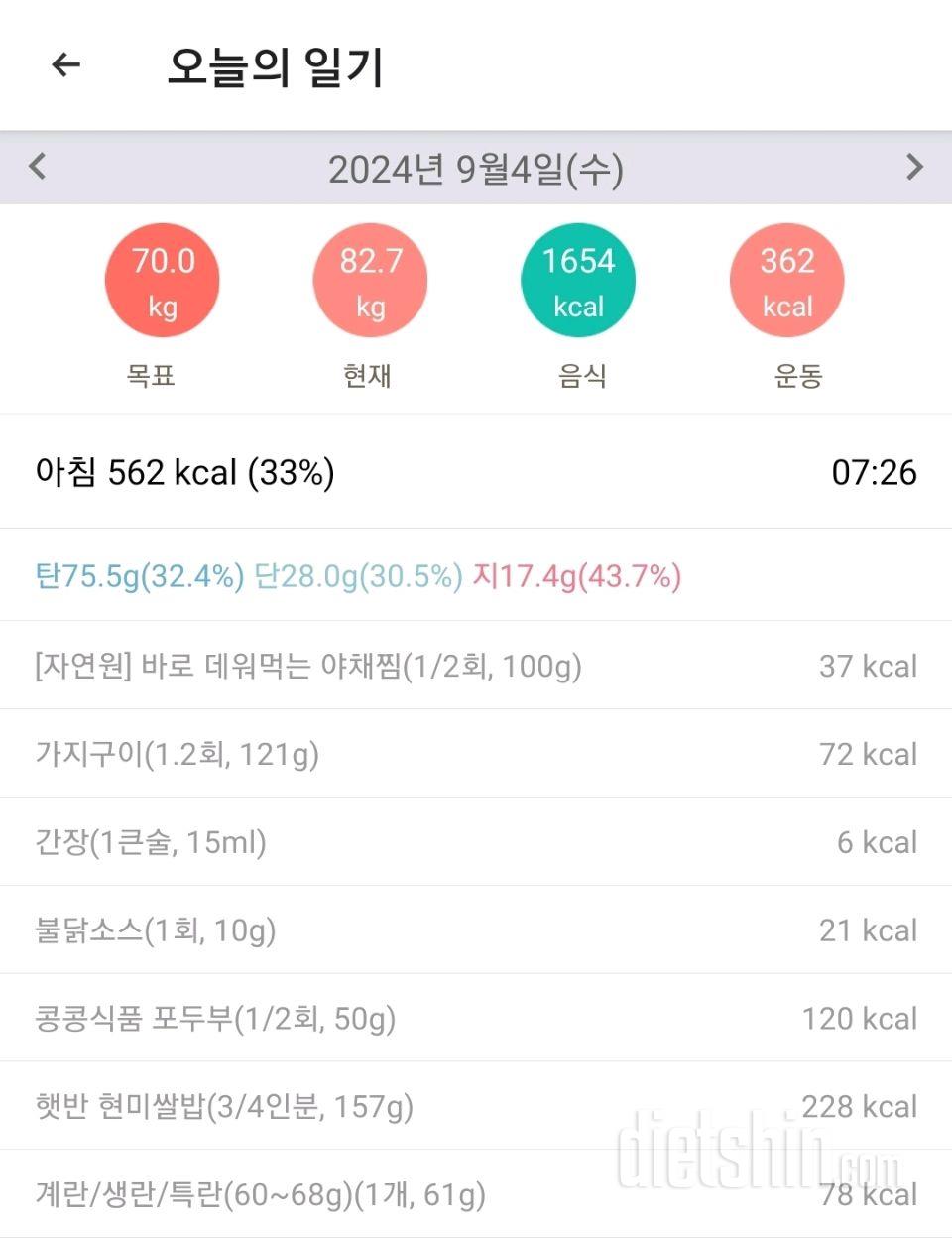 9월 4일 식단&운동 분할운동의 효과