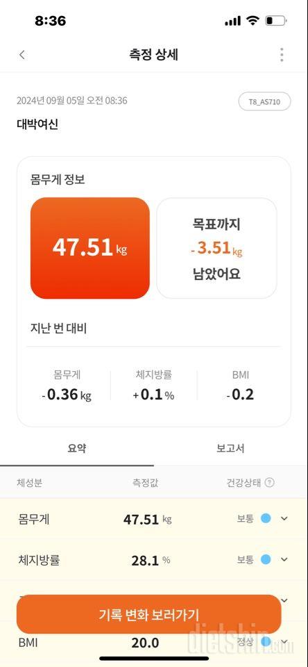 7일 아침 몸무게 재기10일차 성공!