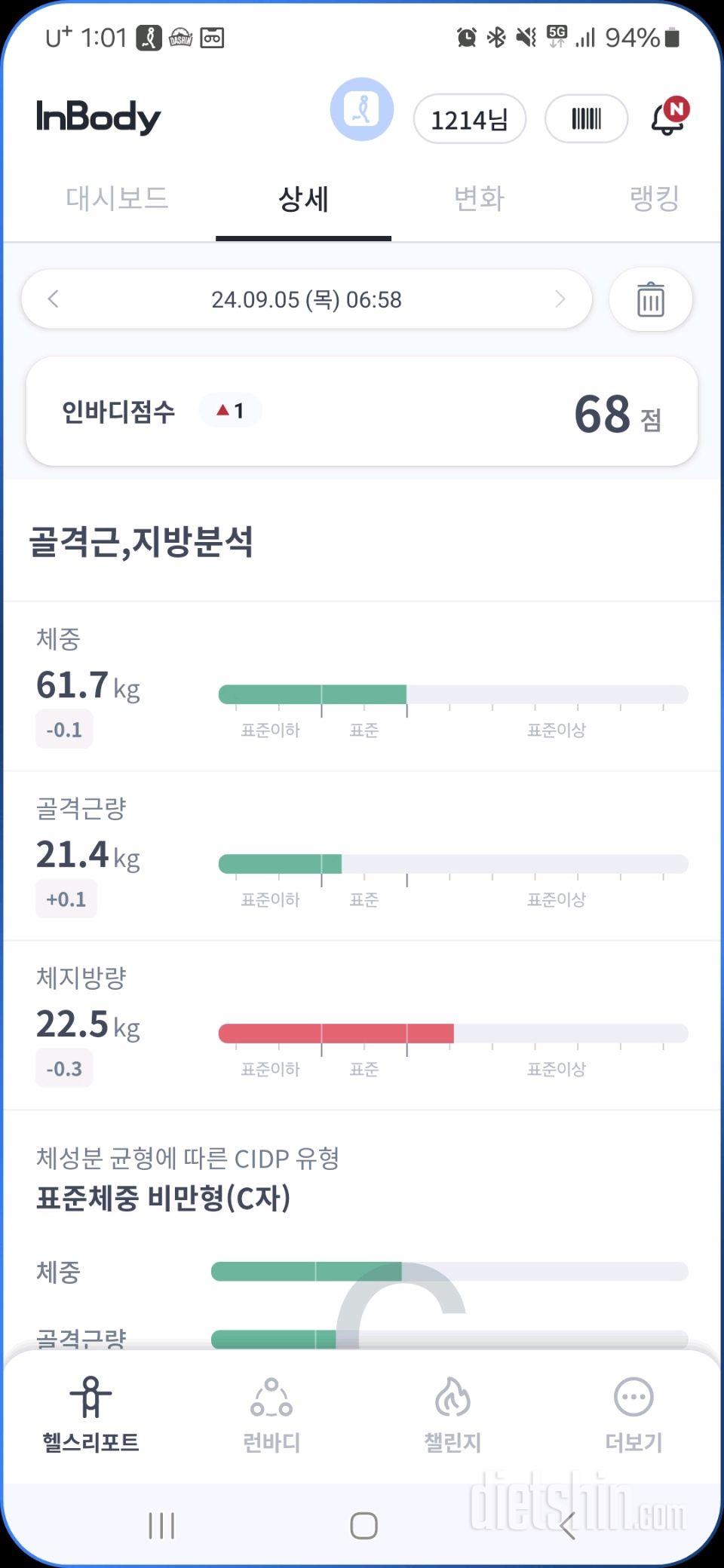 7일 아침 몸무게 재기1일차 성공!