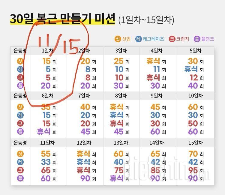 30일 복근 만들기1일차 성공!