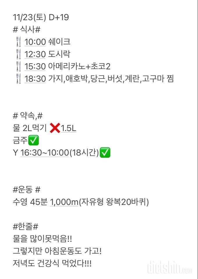 11/23(토) D+19 아침수영+자연식 +당근라페 준비!!