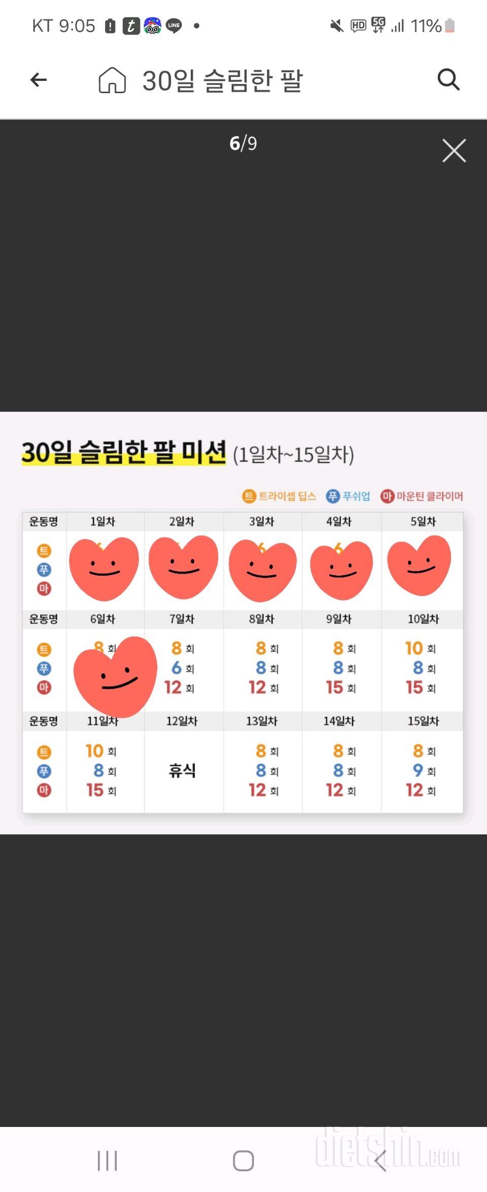 30일 슬림한 팔6일차 성공!