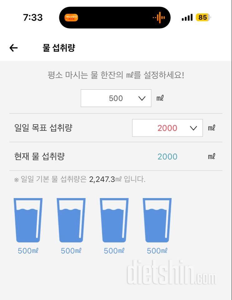 30일 하루 2L 물마시기 1일차 성공!