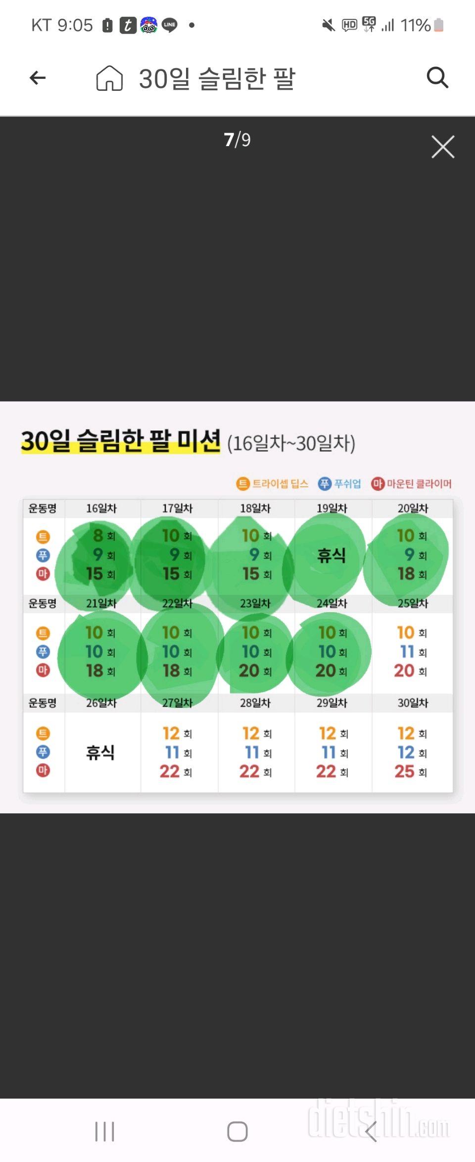 30일 슬림한 팔24일차 성공!