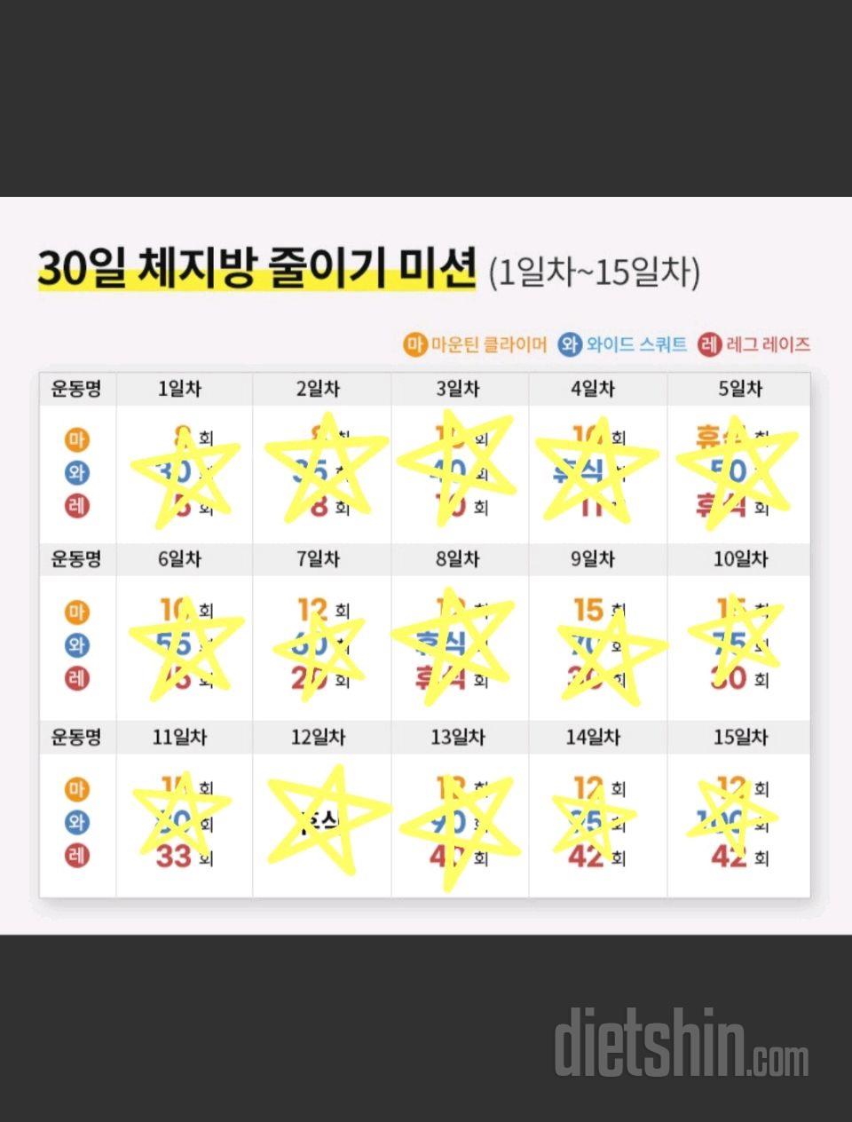 30일 체지방 줄이기15일차 성공!