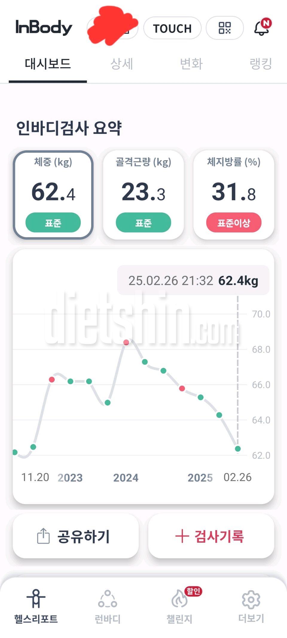 인바디 변화 6kg감량