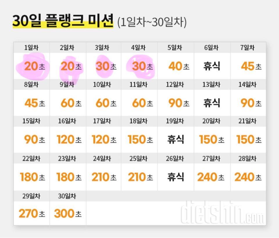 30일 플랭크4일차 성공!