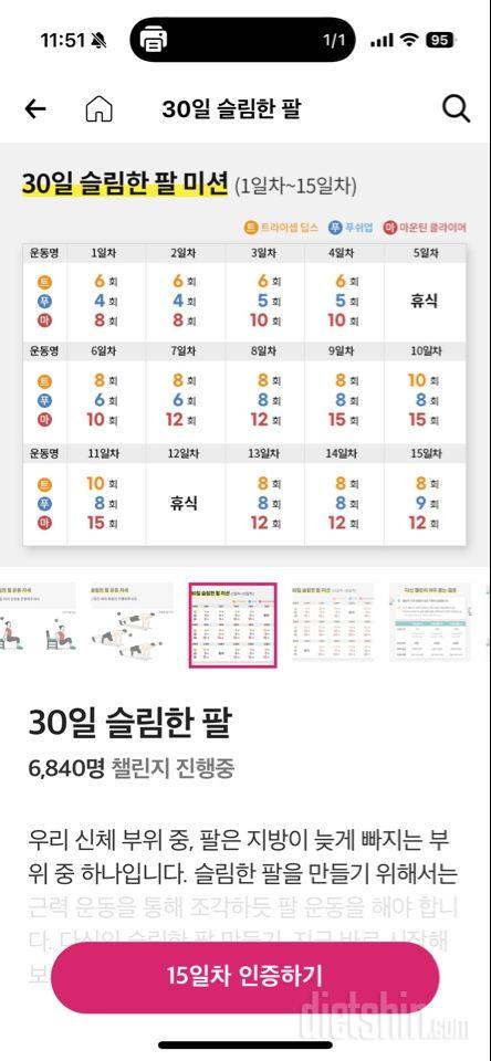 30일 슬림한 팔15일차 성공!