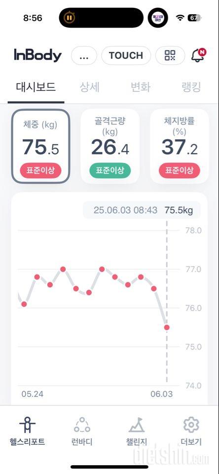 7일 아침 몸무게 재기13일차 성공!