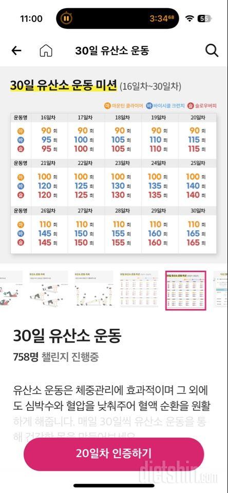 30일 유산소 운동20일차 성공!
