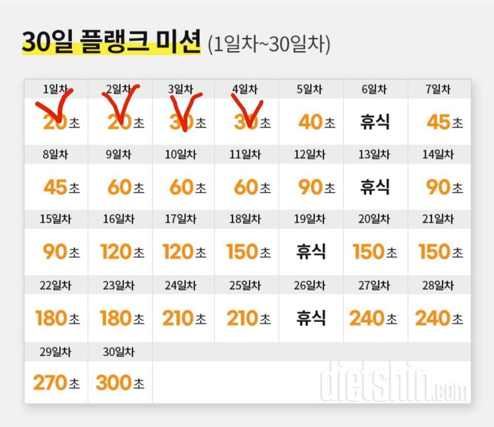 30일 플랭크4일차 성공!