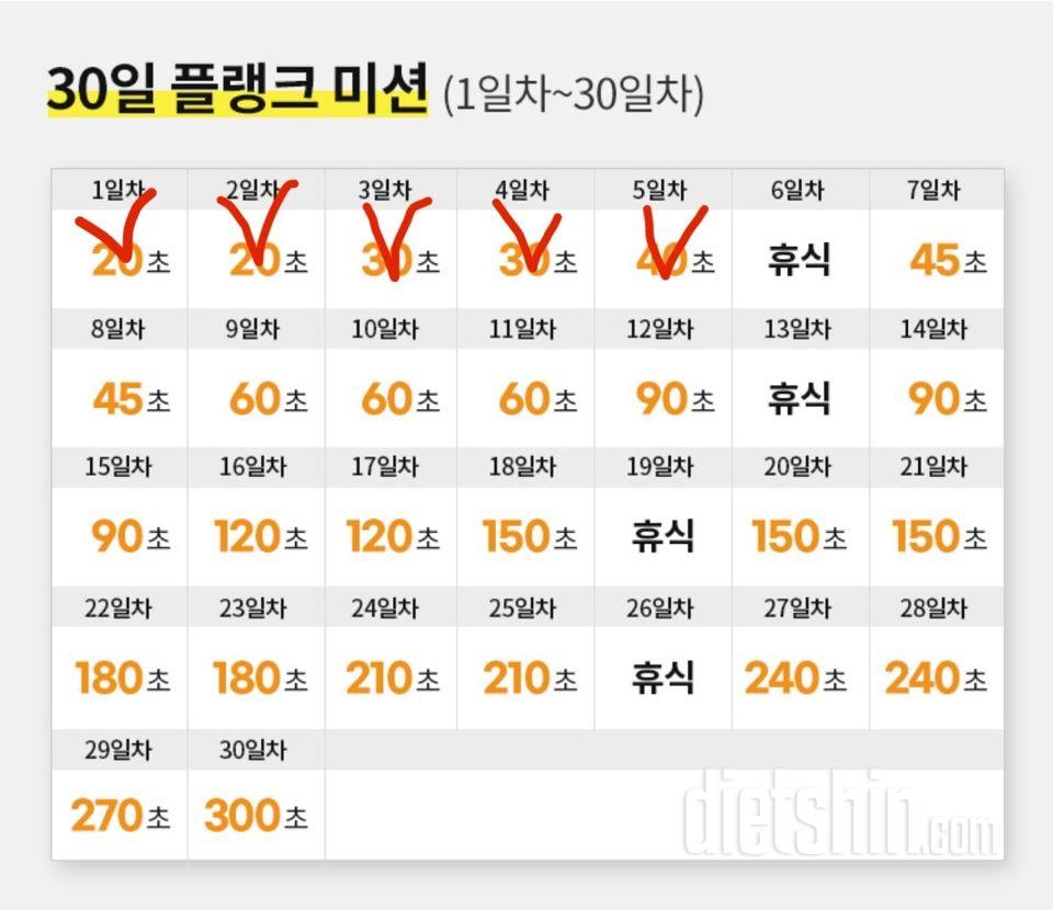 30일 플랭크5일차 성공!