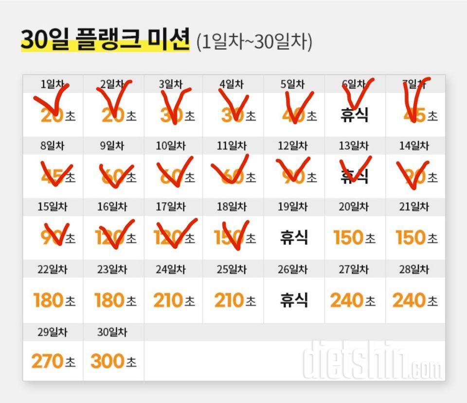 30일 플랭크18일차 성공!